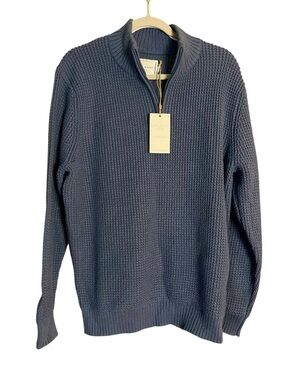 NWT Long Wharf Supply Co Waffle Knit 1/4 Zip Wool Blend Sweater Men’s Blue L